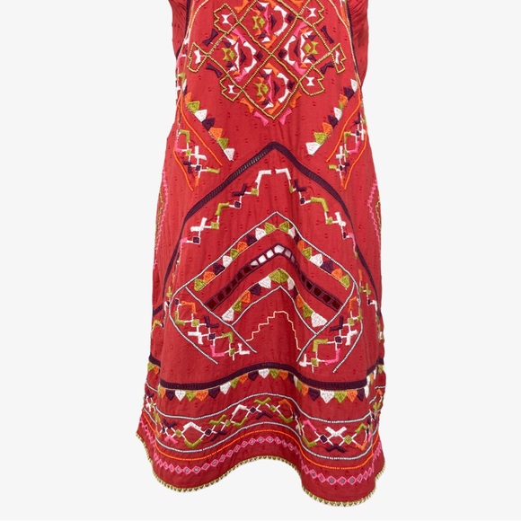 Anthropologie Embroidered Statement Mini Dress Light Red Large NWT - Picture 6 of 17